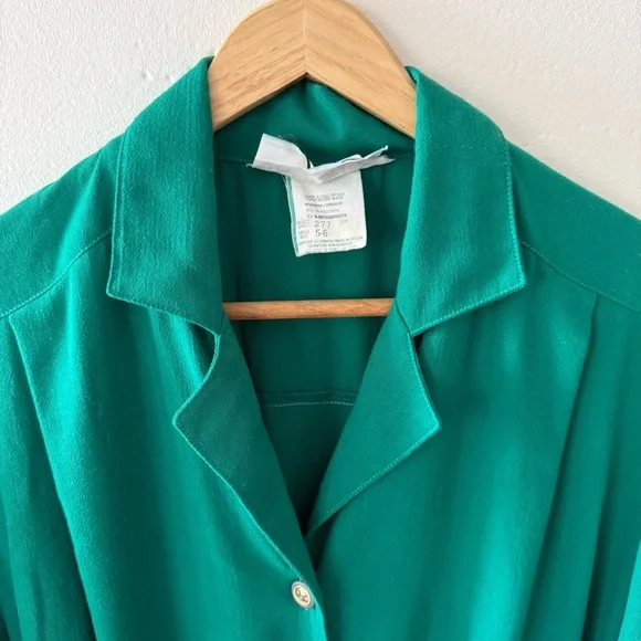 Vintage 80s | Green Classy Midi Long Sleeve Dress Gold Buttons | Size Medium - Picture 5 of 11